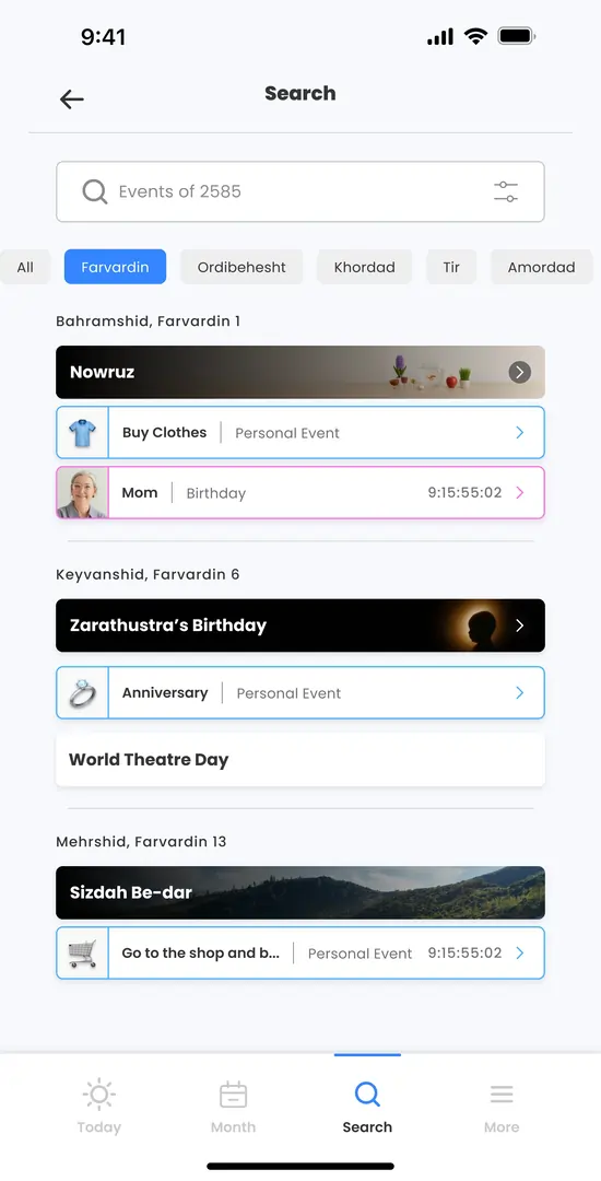 Add events and birthdays with notifications